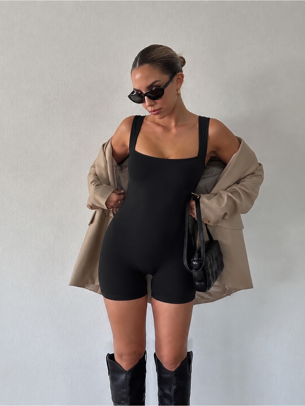 Black Athletic Romper Bodysuit Built In Bra Bodycon Unitard Workout One Piece
